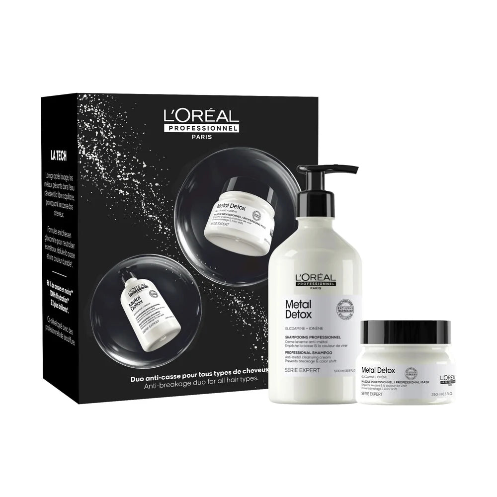 Duo Anti-Casse Shampooing et Masque Metal Detox. Loreal.
