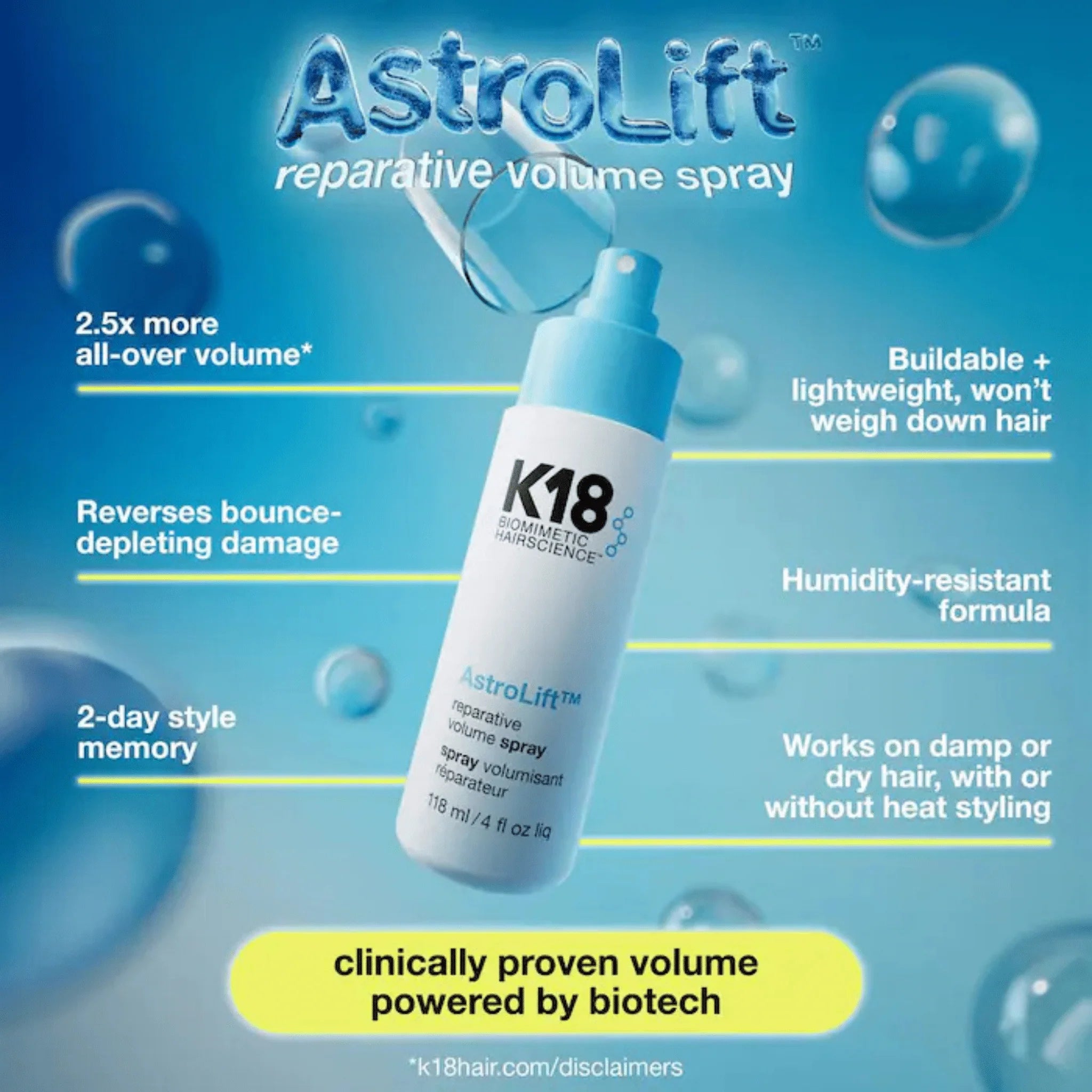 SPRAY RÉPARATEUR VOLUMISANT ASTROLIFT K18 118ML